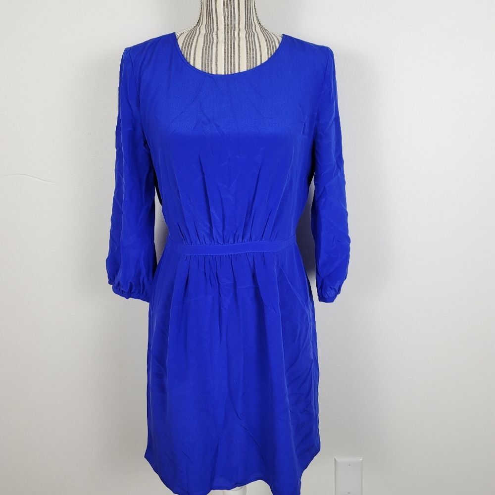 Madewell Broadway & Broome Blue 100% Silk Dress Cinched Waist Sz 6 Career Wear